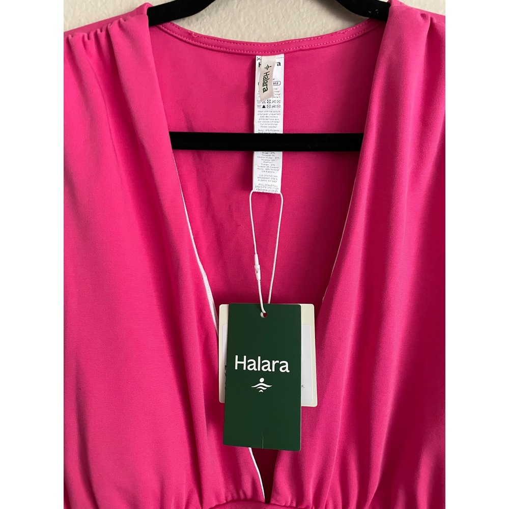 NWT Halara V Neck Sleeveless Ruched Pocket Jumpsuit-Easy Peezy Pink Wide Leg L - Picture 2 of 9